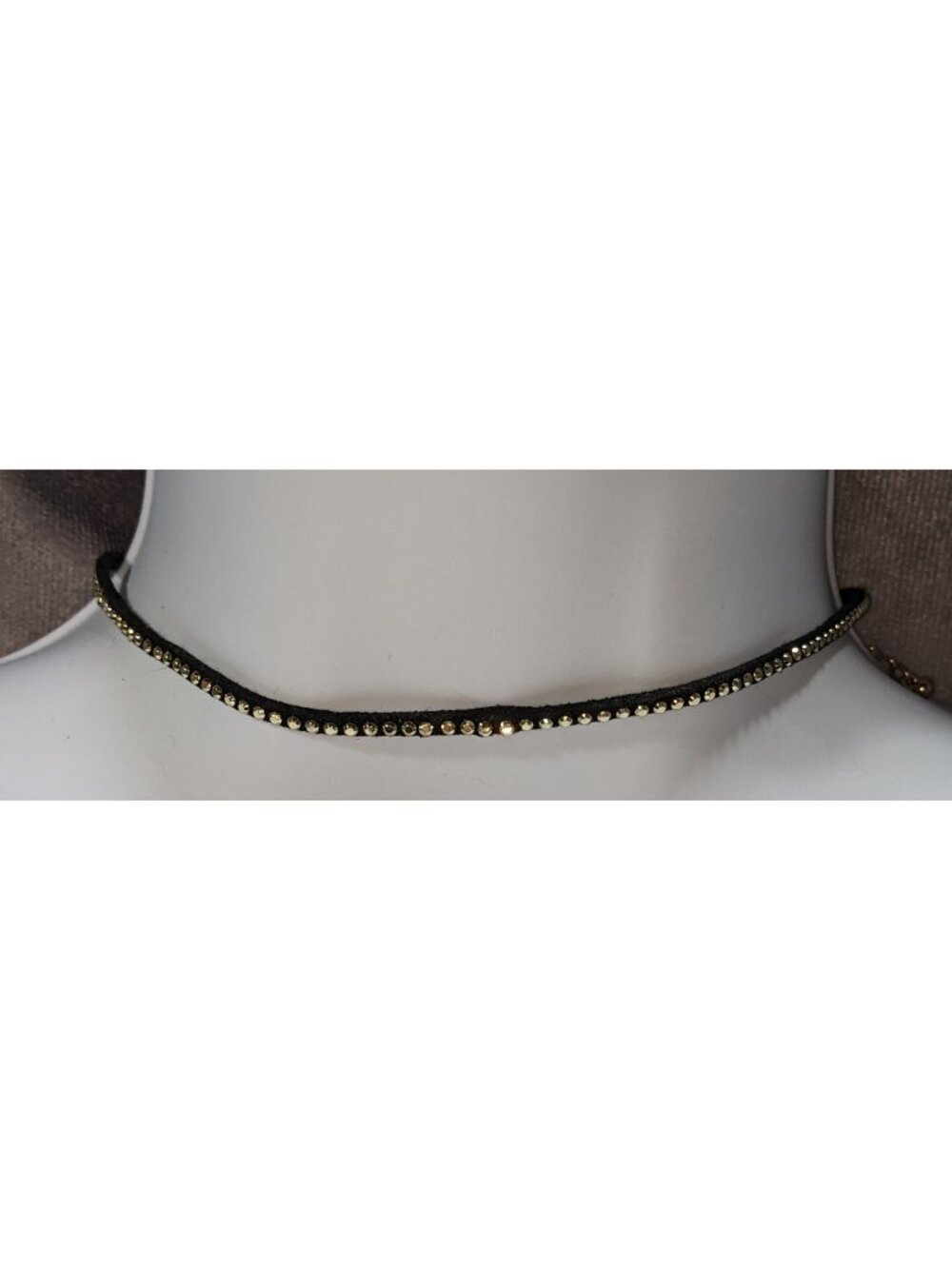 Gothic Minimalist Faux Suede Black Gold Tone Stud Choker 12 Inch